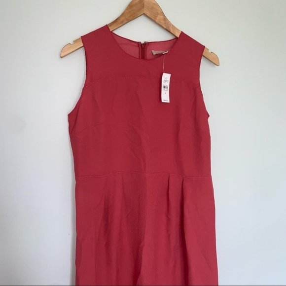 Ann Taylor Loft Dress Size 6 US Coral Red High Scoop Neckline Pleating NWT - Picture 3 of 9